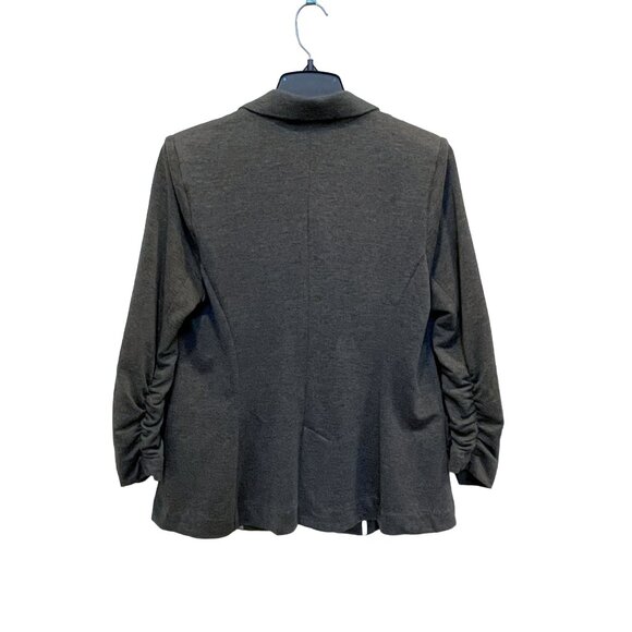Gray Knit Blazer Medium Ruched Sleeve One Button Jacket for Women Olivia Moon - Picture 5 of 13